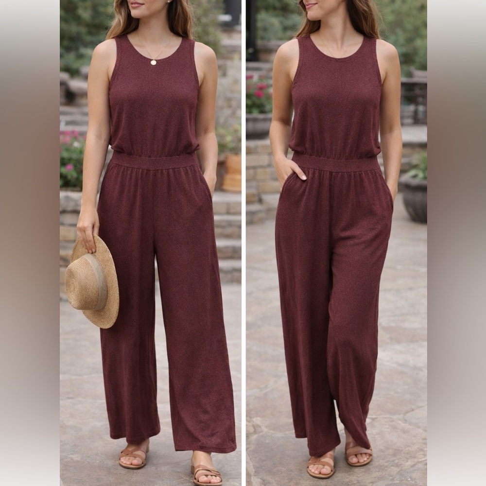 Anthropologie NWT Red Knit Racer Back Jumpsuit Size L Women’s